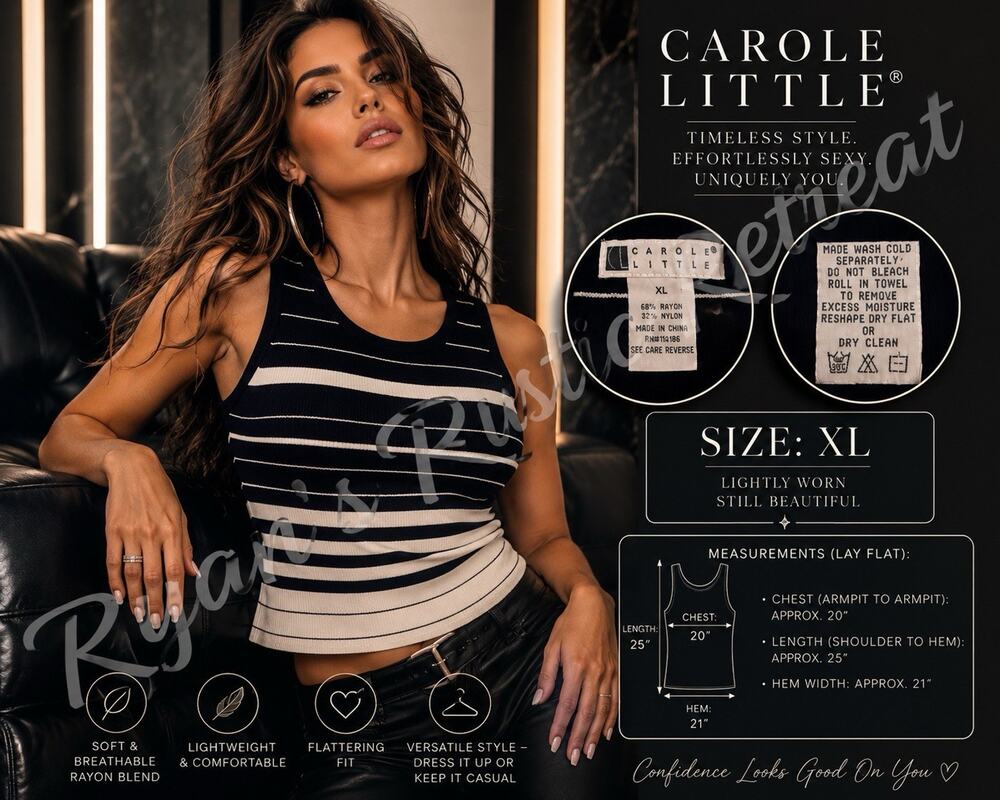 Carole Little XL Striped Sleeveless Knit Tank Top Rayon Navy White Stretch DK